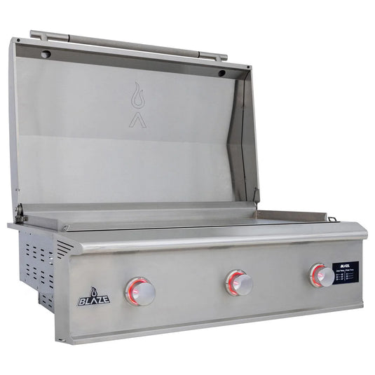 Blaze LTE PRO 40-Inch built-in gas griddle with digital temperature screen and lift-assist lid in stainless steel
