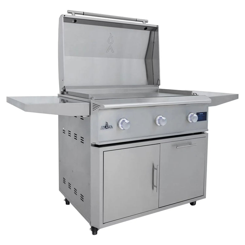 Load image into Gallery viewer, Blaze LTE PRO 40-inch gas griddle with digital temperature screen, lift-assist lid, and three burners, available in propane and natural gas
