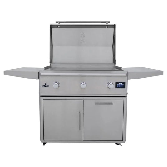 Blaze LTE PRO 40-inch gas griddle with digital temperature screen, lift-assist lid, and three burners, available in propane and natural gas