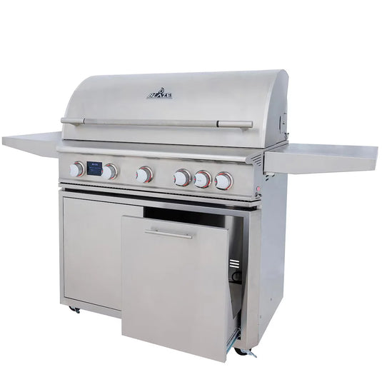 Blaze LTE+ 30-inch gas griddle with dual burners and lift-assist hood, available in propane and natural gas