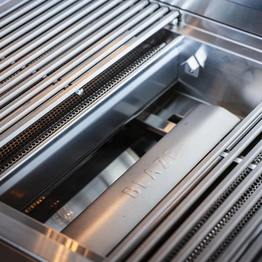 Blaze LTE+ 30-inch gas griddle with dual burners and lift-assist hood, available in propane and natural gas