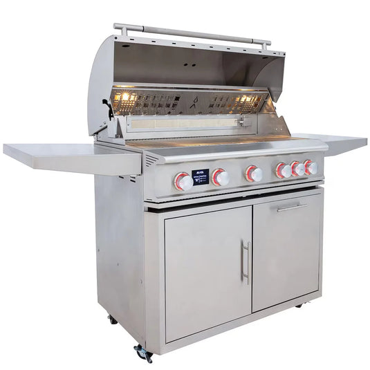 Blaze LTE+ 30-inch gas griddle with dual burners and lift-assist hood, available in propane and natural gas
