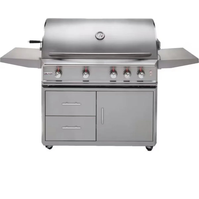 Blaze Professional LUX 44-Inch 4-Burner Gas Grill with Rear Infrared Burner – Premium 304 stainless steel freestanding grill for natural gas or propane