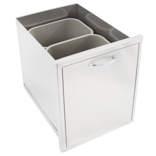 Blaze roll out double trash and recycle drawer made of 304 stainless steel for outdoor kitchens