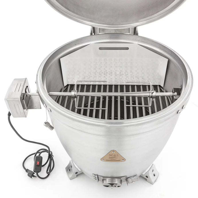 Blaze Rotisserie Kit for Kamado Grill – Stainless steel kit with motor, spit rod, and forks for Blaze Kamado grills