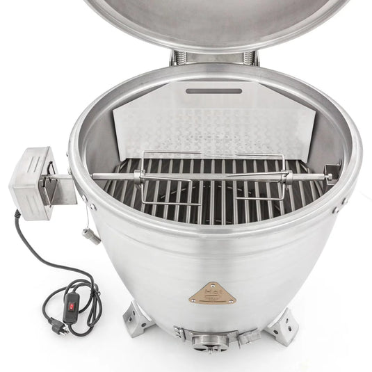 Blaze Rotisserie Kit for Kamado Grill – Stainless steel kit with motor, spit rod, and forks for Blaze Kamado grills