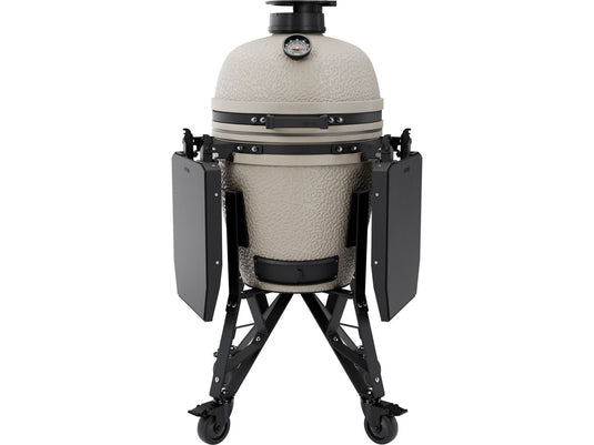 BSTRD.CORE 15 3/4-inch Medium Complete Kamado Grill in Desert Sand with stainless steel cooking grate and modular side tables