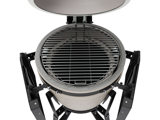 BSTRD.CORE 15 3/4-inch Medium Complete Kamado Grill in Desert Sand with stainless steel cooking grate and modular side tables