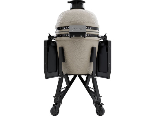 BSTRD.CORE 15 3/4-inch Medium Complete Kamado Grill in Desert Sand with stainless steel cooking grate and modular side tables
