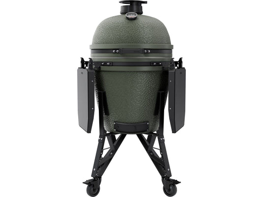 BSTRD.CORE 19 1/4-inch Large Complete Kamado Grill in Alpine Green – premium ceramic charcoal kamado grill with stand and side tables.