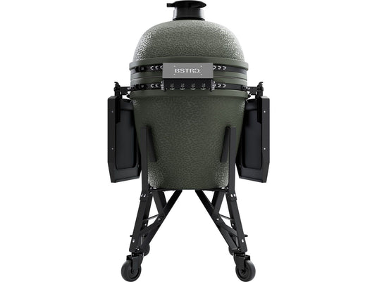 BSTRD.CORE 19 1/4-inch Large Complete Kamado Grill in Alpine Green – premium ceramic charcoal kamado grill with stand and side tables.