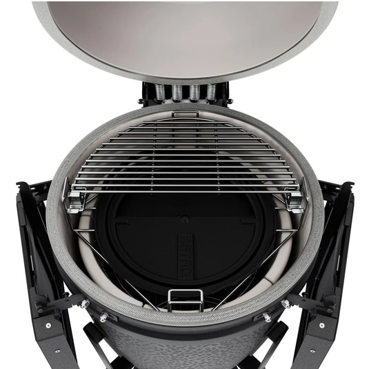 BSTRD.PRO 19 1/4-inch Large Complete Kamado Grill in Graphite – premium ceramic charcoal grill with stand and side shelves.