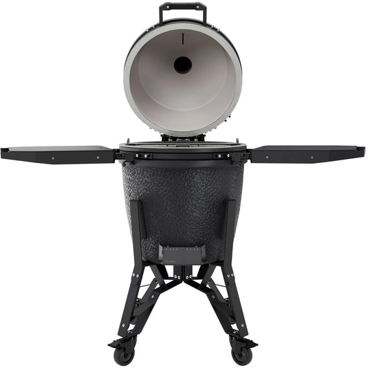 BSTRD.PRO 19 1/4-inch Large Complete Kamado Grill in Graphite – premium ceramic charcoal grill with stand and side shelves.