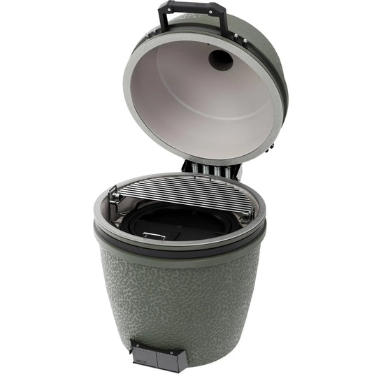 BSTRD.PRO 19 1/4-inch Large Solo Kamado Grill in Alpine Green – premium built-in ceramic charcoal grill with split cooking grid