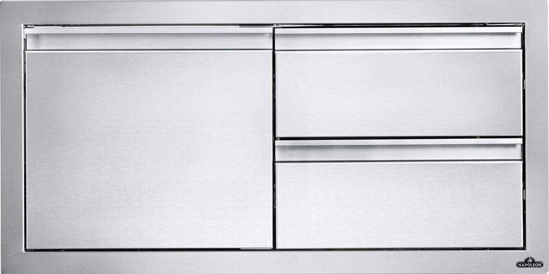 Load image into Gallery viewer, Napoleon built-in grill island 36 by 16 inches with two drawers and single door stainless steel storage unit

