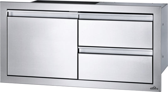 Napoleon built-in grill island 36 by 16 inches with two drawers and single door stainless steel storage unit