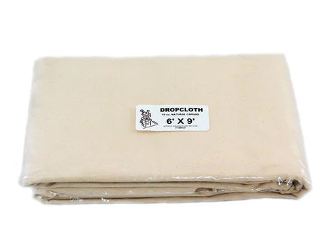 Heavy-duty 6x9 canvas drop cloth in natural and black colors for chimney cleaning and home maintenance