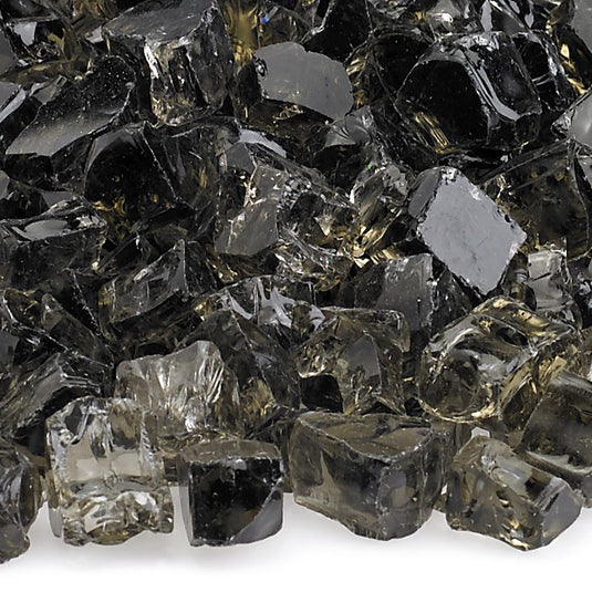 Close up of 1/2 inch Bronze Fire Glass showing bronze colored tempered glass pieces for fire pits and fireplaces