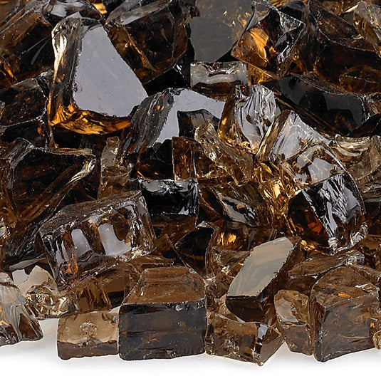 Close up of 1/2 inch Copper Fire Glass showing copper colored tempered glass pieces with a brilliant shine