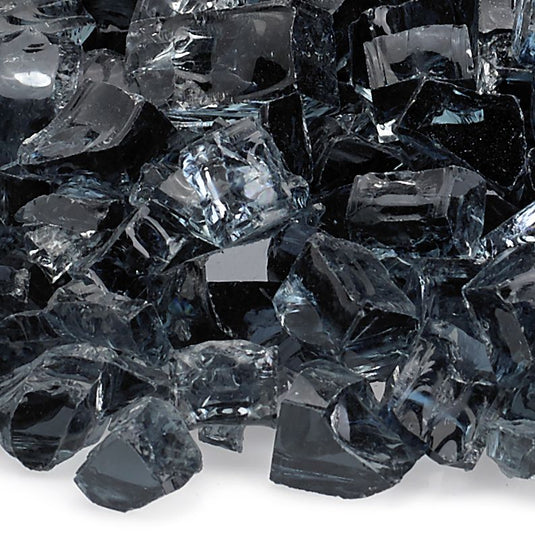 Close up of 1/2 inch Gray Fire Glass showing gray tempered glass pieces with a smooth finish