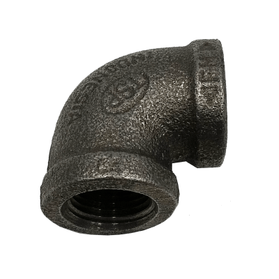 Dante 1/2 inch black malleable iron 90 degree elbow with female NPT threads for gas, oil, and water systems