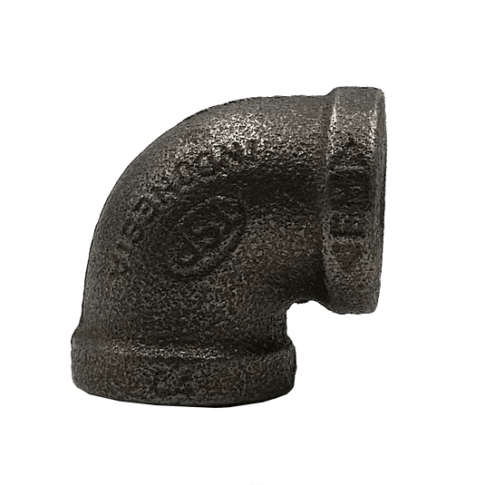 Dante 1/2 inch black malleable iron 90 degree elbow with female NPT threads for gas, oil, and water systems
