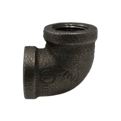 Dante 1/2 inch black malleable iron 90 degree elbow with female NPT threads for gas, oil, and water systems
