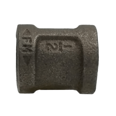Dante 1/2 inch black malleable iron straight left/right coupling with female threads, UL/ULC and FM approved for gas and plumbing applications