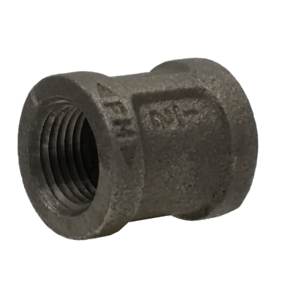 Dante 1/2 inch black malleable iron straight left/right coupling with female threads, UL/ULC and FM approved for gas and plumbing applications