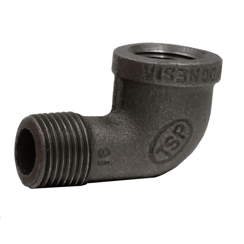 Load image into Gallery viewer, Dante 1/2 inch 90 street elbow black malleable iron pipe fitting with 1/2 inch NPT male and female threads
