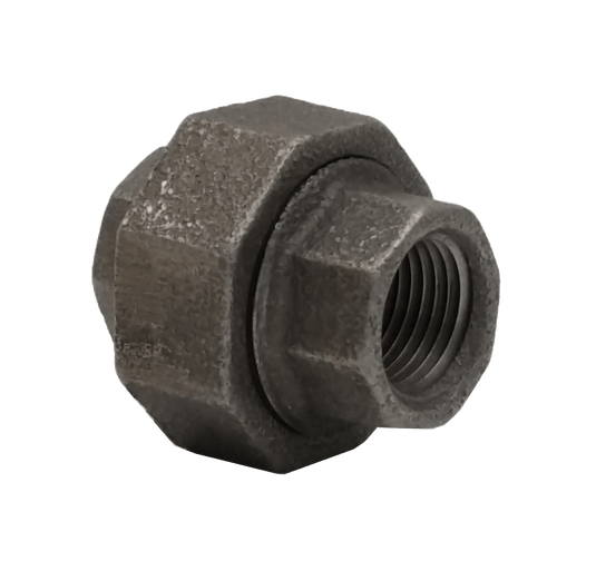 Dante 1/2 inch union industrial malleable cast iron pipe fitting with female threads, UL and FM approved for gas and plumbing applications
