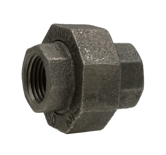 Dante 1/2 inch union industrial malleable cast iron pipe fitting with female threads, UL and FM approved for gas and plumbing applications