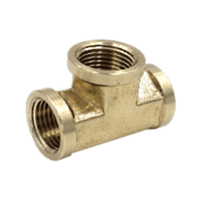 Dante 1/2 x 1/2 x 1/2 inch brass tee with female NPT threaded connections for gas, water, and air systems