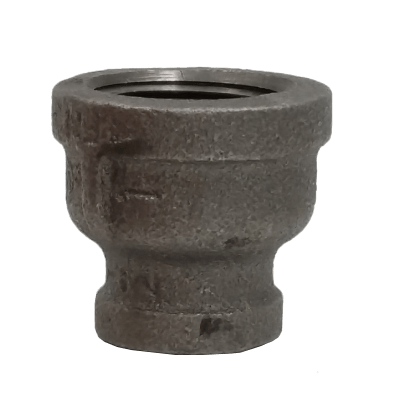 Load image into Gallery viewer, Dante 1 inch x 1/2 inch black malleable iron bell reducer with FNPT threads, rated 300 PSI for gas and plumbing applications
