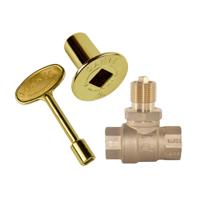 Dante 3/4 inch Straight Ball Valve Combo Pack with 3 inch chrome key and floor plate