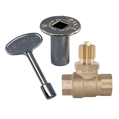 Dante 3/4 inch Straight Ball Valve Combo Pack with 3 inch chrome key and floor plate