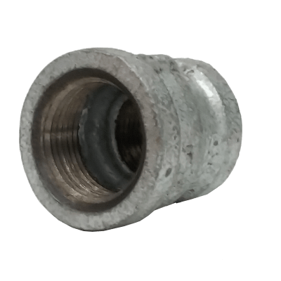 Dante 3/4 inch x 1/2 inch black malleable iron bell reducer with FNPT threads, rated 300 PSI for gas and plumbing applications