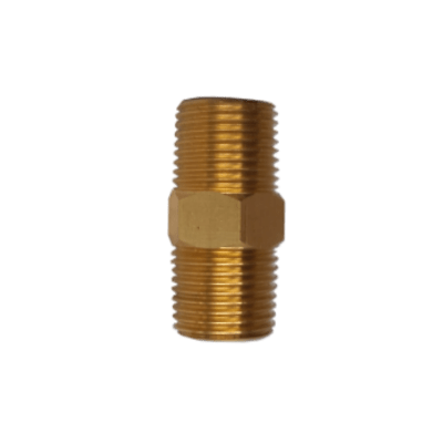 Dante 3/8 inch brass hex nipple coupler with 3/8 inch male NPT threads