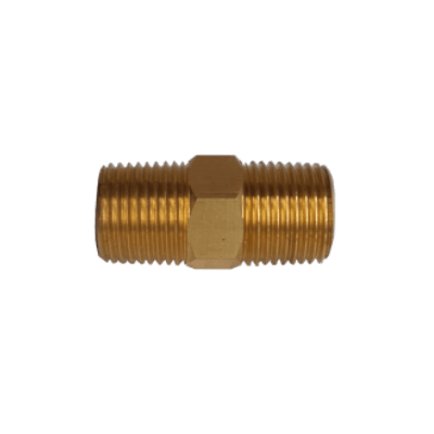 Dante 3/8 inch brass hex nipple coupler with 3/8 inch male NPT threads