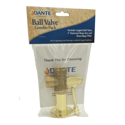 Dante 90 degree angled 1/2 inch ball valve combo pack with 3 inch key and floor plate in brass and chrome finishes
