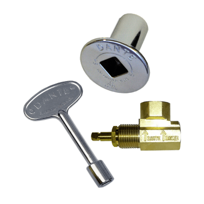 Dante 90 degree angled 1/2 inch globe valve combo kit with 3 inch key and floor plate in brass and chrome finishes