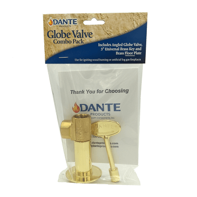 Dante 90 degree angled 1/2 inch globe valve combo kit with 3 inch key and floor plate in brass and chrome finishes