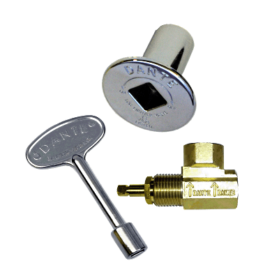 Load image into Gallery viewer, Dante 90 degree angled 1/2 inch globe valve combo kit with 3 inch key and floor plate in brass and chrome finishes
