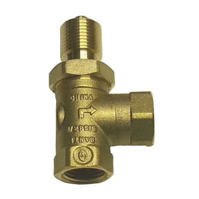 Dante 90-degree angled forged brass 1/4 turn ball valve with 1/2-inch NPT connections and 98,000 BTU rating.