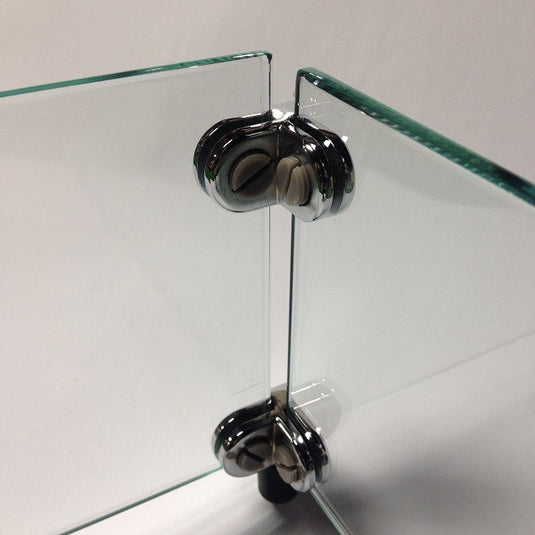 Dante Glass Guard Connector Kit with 8 pieces including GC-90F, GC-90, GCS-F, and GCS connectors for fireplace and glass panel installations