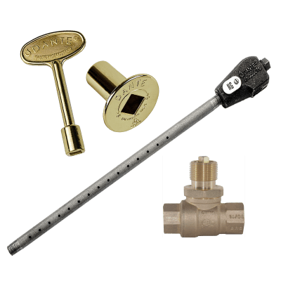 Dante Log Lighter 3/4″ Straight Ball Valve Combo Pack with log lighter, straight ball valve, 3-inch key, and chrome/brass floor plate for natural gas and propane fireplaces