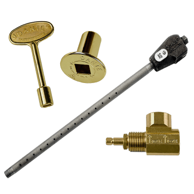 Dante Log Lighter 90 Degree Globe Valve Combo Pack for Natural Gas and Propane fireplaces including log lighter, 1/2 inch valve, 3 inch key and floor plate