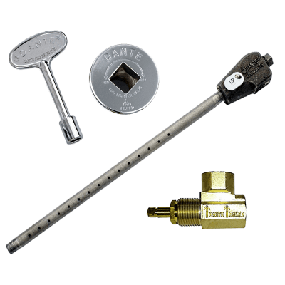 Dante Log Lighter 90 Degree Globe Valve Combo Pack for Natural Gas and Propane fireplaces including log lighter, 1/2 inch valve, 3 inch key and floor plate