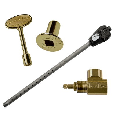 Dante Log Lighter 90 Degree Globe Valve Combo Pack for Natural Gas and Propane fireplaces including log lighter, 1/2 inch valve, 3 inch key and floor plate