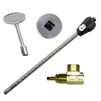 Dante Log Lighter 90 Degree Globe Valve Combo Pack for Natural Gas and Propane fireplaces including log lighter, 1/2 inch valve, 3 inch key and floor plate